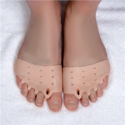 Корректоры-разделители для пальцев ног, на манжете, дышащие, 4 разделителя, силиконовые, 8 × 7 см, пара, цвет бежевый