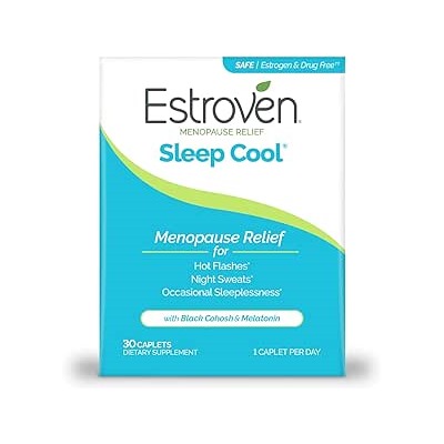 Estroven Sleep Cool for Menopause Relief, 30 Ct, Sleep Support Supplement With Clinically Proven Ingredients to Relieve Menopause Symptoms plus Night Sweats & Hot Flash Relief, Drug-Free & Gluten-Free