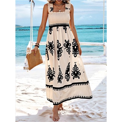 SHEIN VCAY Gerafftes Damenkleid Im Resort-stil Mit Print