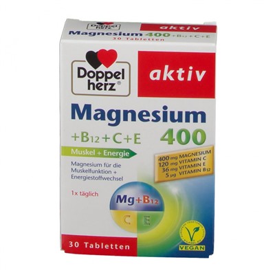 Doppelherz (Доппельхерц) aktiv Magnesium 400 +B12+C+E 30 шт