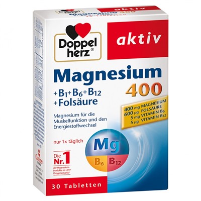 Doppelherz (Доппельхерц) aktiv Magnesium 400 + B1 + B6 + B12 + Folsaure Tabletten 30 шт