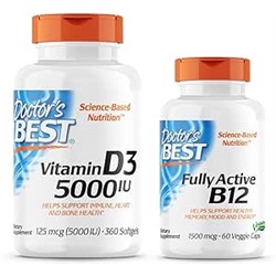 Doctor's BEST Bundle Vitamin D3 5,000 360 Count Fully Active B12 1500 mcg 60 Count, Non-GMO, Gluten Free, Vegan, Soy Free