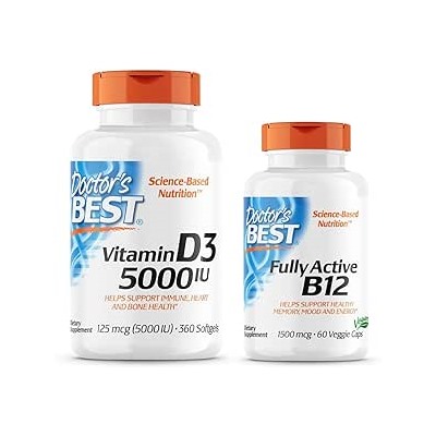 Doctor's BEST Bundle Vitamin D3 5,000 360 Count Fully Active B12 1500 mcg 60 Count, Non-GMO, Gluten Free, Vegan, Soy Free