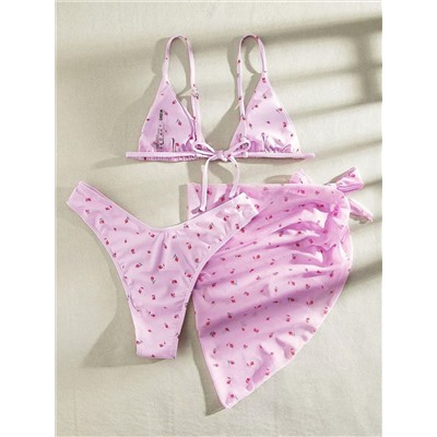 Triangel Bikini Badeanzug mit Blumenmuster und Strandrock