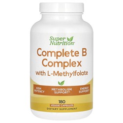Super Nutrition Полный комплекс B с L-метилфолатом, 180 растительных капсул