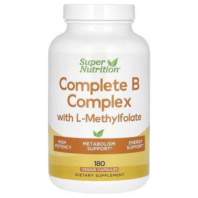 Super Nutrition Полный комплекс B с L-метилфолатом, 180 растительных капсул