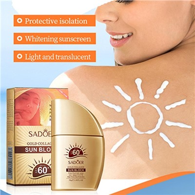 SADOER Солнцезащитный крем с коллагеном для лица и тела SPF 60, 30 гр.