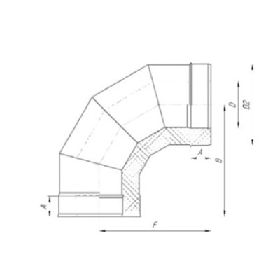 Сэндвич-Отвод 90°, d 150 × 210 мм, нерж/оцинк, 0.5 мм/0.5 мм