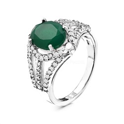 Кольцо из серебра с нат. зеленым агатом и фианитами родированное 925 пробы ск-5031аг