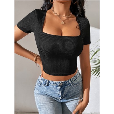 SHEIN Tall Crop T-Shirt mit eckigem Ausschnitt