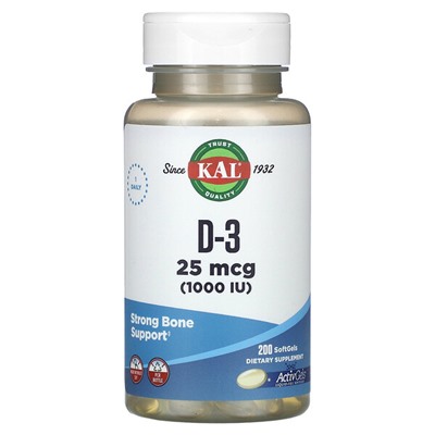 KAL D-3, 25 мкг (1000 МЕ), 200 мягких таблеток