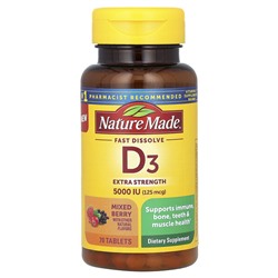 Nature Made Fast Dissolve D3, Extra Strength, ягодная смесь, 5000 МЕ (125 мкг), 70 таблеток