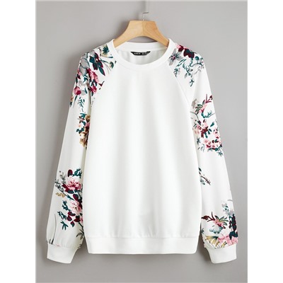 SHEIN LUNE Pullover mit Raglanärmeln und Blumen Muster