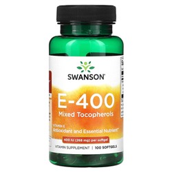 Swanson E-400, Смешанные Токоферолы, 400 МЕ (268 мг), 100 мягких капсул - Swanson - Витамин E