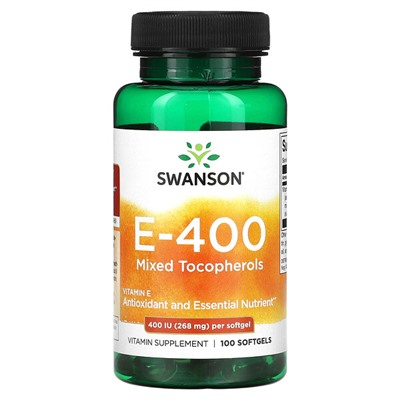 Swanson E-400, Смешанные Токоферолы, 400 МЕ (268 мг), 100 мягких капсул - Swanson - Витамин E