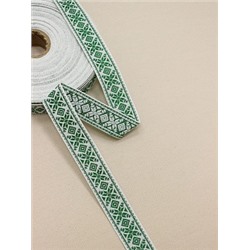 Жак.лента 24мм Снежинка-орнамент (цв.зеленый) на белом