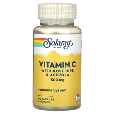 Solaray Витамин С с шиповником и ацеролой, 500 мг, 100 капсул