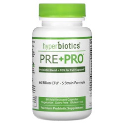 Hyperbiotics Pre + Pro, 60 миллиардов КОЕ, 60 кислотоустойчивых капсул