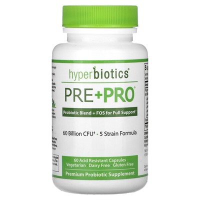 Hyperbiotics Pre + Pro, 60 миллиардов КОЕ, 60 кислотоустойчивых капсул