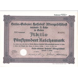 Акция Шляпная фабрика в Берлине, 500 рейхсмарок 1928 г, Германия