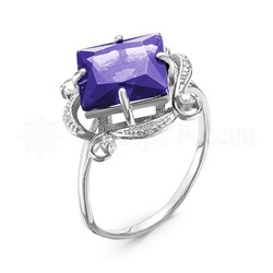 Кольцо из серебра с пл.кварцем цв.фиолетовый и фианитами родированное 925 пробы 1-049р101