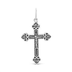 Крест православный из чернёного серебра - Спаси и сохрани 3,3 см 925 пробы 00-0039ч