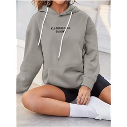 Hoodie mit Buchstaben Stickerei, Drop Shoulder