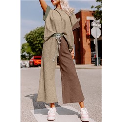 Multicolor Colorblock Textured Tee Cropped Wide Leg Pants Set