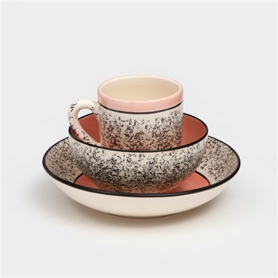 Набор керамической посуды "Алладин", 3 предмета: салатник 700 мл, тарелка 20 см, кружка 350 мл, розовый, 1 сорт, Иран