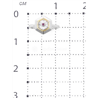 Кольцо из серебра с красным рубином и золочением родированное