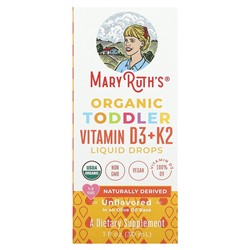 MaryRuth's Organic Toddler Vitamin D3 + K2 Liquid Drops, 1-3 Years, Unflavored, 1 fl oz (30 ml)