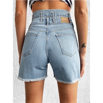 Denim Shorts mit Ausschnitt auf Taille, umgesäumtem Saum