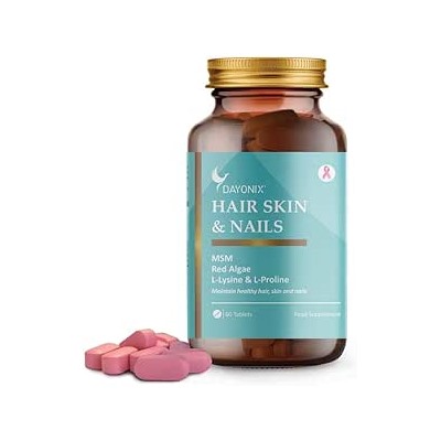Dayonix Hair, Skin & Nails Tablet, Enriched with MSM and Red Algae. Provides Zinc, Copper, Vitamin C and Amino acids. Collagen Support. 60 Tablets, 30 Servings