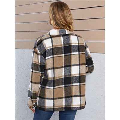 SHEIN Umstandsmode Drop Shoulder Wollmischung Mantel mit Plaid Muster