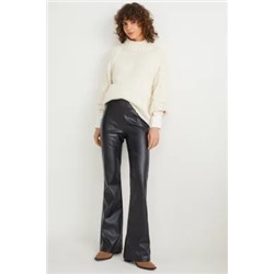Trousers - high waist - flared - faux leather
