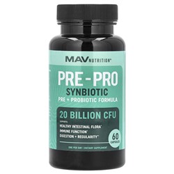 MAV Nutrition Pre-Pro Synbiotic, Pre + Probiotic Formula, 20 Billion CFU, 60 Capsules