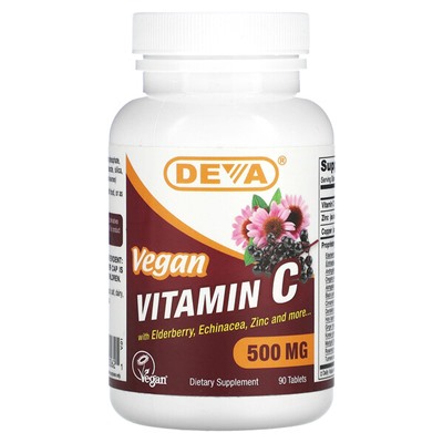Deva Веганский Витамин C с Бузиной, Эхинацеей, Цинком - 500 мг - 90 таблеток - Deva