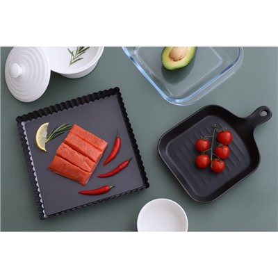 Блюдо из жаропрочной керамики для подачи Доляна «Сковорода-гриль», 23×16×3 см, цвет чёрный