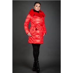 Женская куртка зимняя 15716 красный натуральный мех