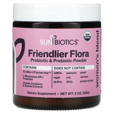 Sunbiotics Friendlier Flora, Женская смесь, порошок пробиотиков и пребиотиков, 2 унции (56 г)
