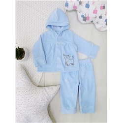 Голубой комплект для новорожденного с собачкой (кофточка, штанишки) из велюра (2817)