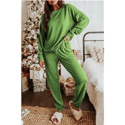 Spinach Green Long Sleeve Pullover and Jogger Pants Lounge Set