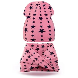 Комплект шапка и шарф хомут трикотаж звезда розовый