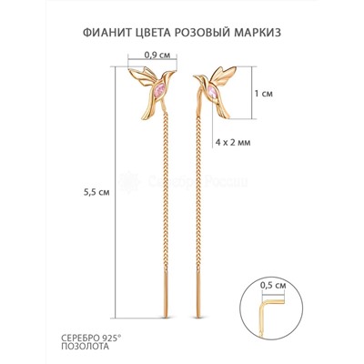 Серьги-продёвки из золочёного серебра с фианитами