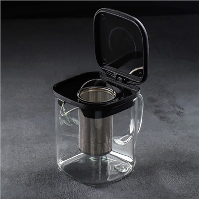 Чайник стеклянный заварочный «Кватро», 1 л, с металлическим ситом, цвет чёрный