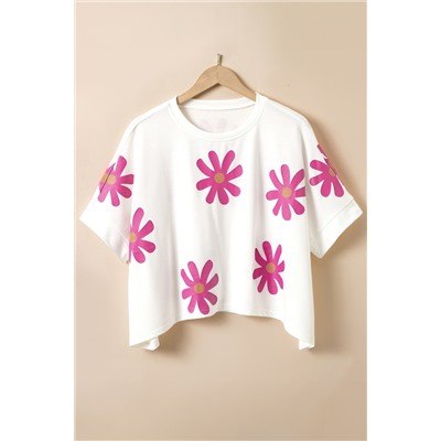 White Daisy Flower Printed Casual T Shirt