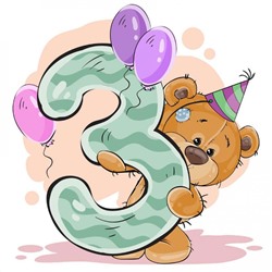Съедобная картинка на торт С Днем Рождения Мишка с тройкой