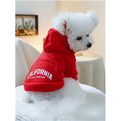 1 Stück Haustierkleidung Für Hunde Und Katzen, Vielseitige Süße Hoodie-sweatshirt Mit Leash-d-ring, Bedruckte Kalifornien-taschen Hoodie - Rot