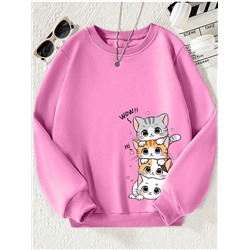 SHEIN Tween Mädchen Casual Cartoon Katze Grafik Sweatshirt, Frühling Herbst