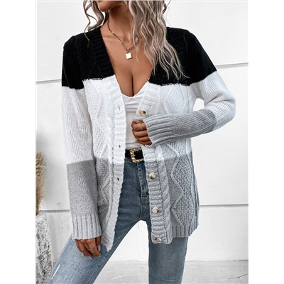 SHEIN LUNE Cardigan mit Farbblock, Zopfstrick